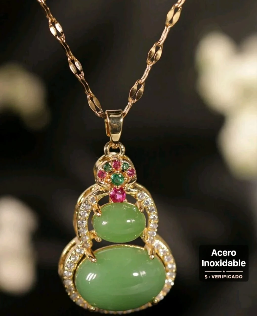 Collar colgante/ Calabaza: Suerte & Éxito. Jade imitación 