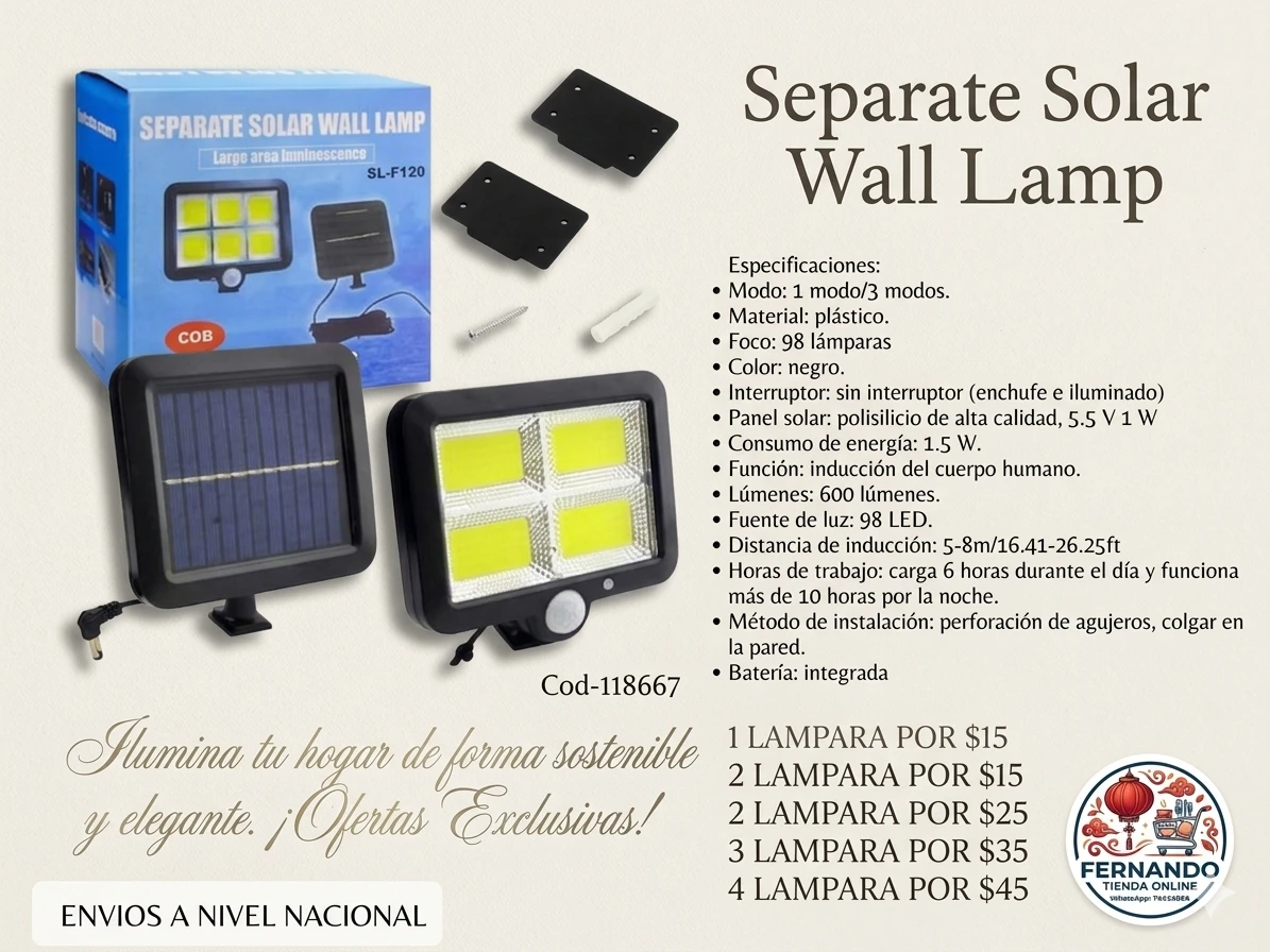 Lámpara solar con panel  la parte
