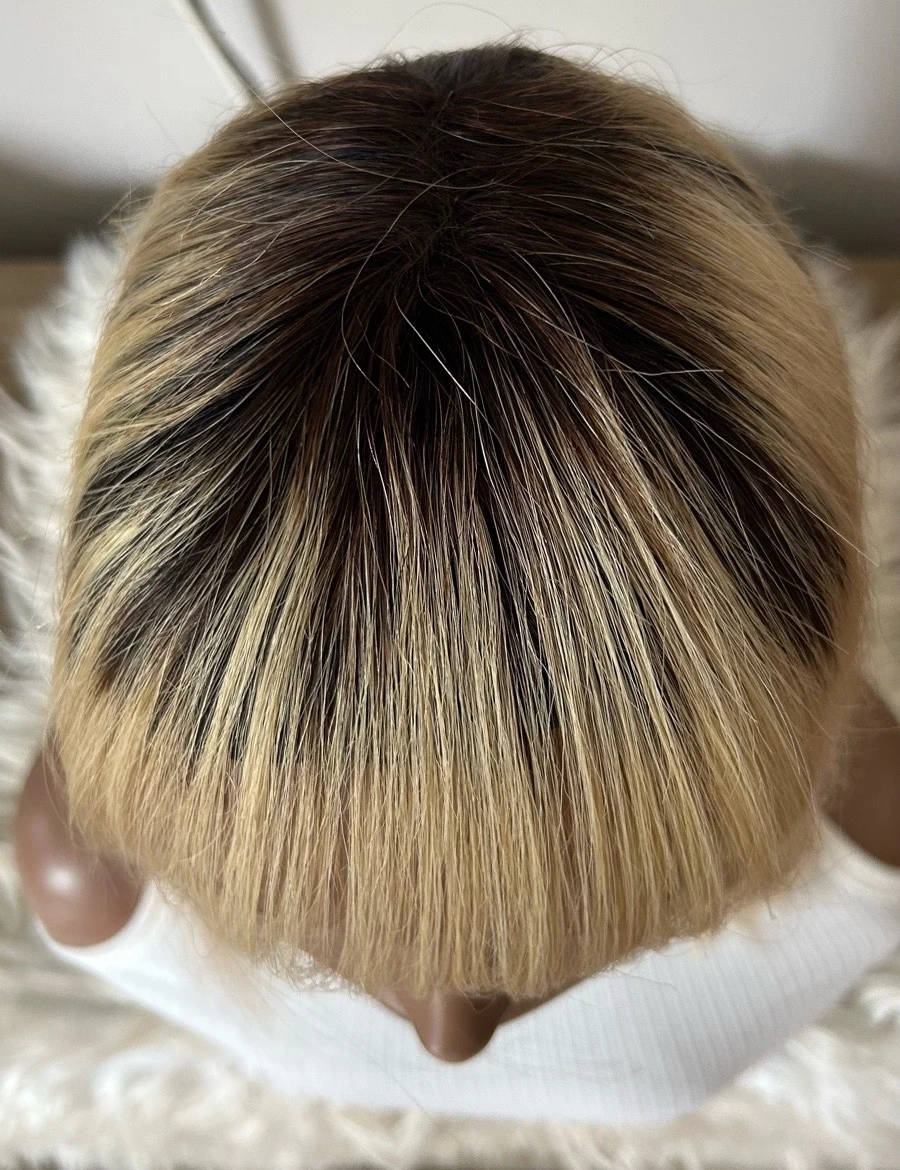 Peluca de cabello humano con flequillo , 12 pulgadas, frontal lace 13x5, 180% de densidad  4