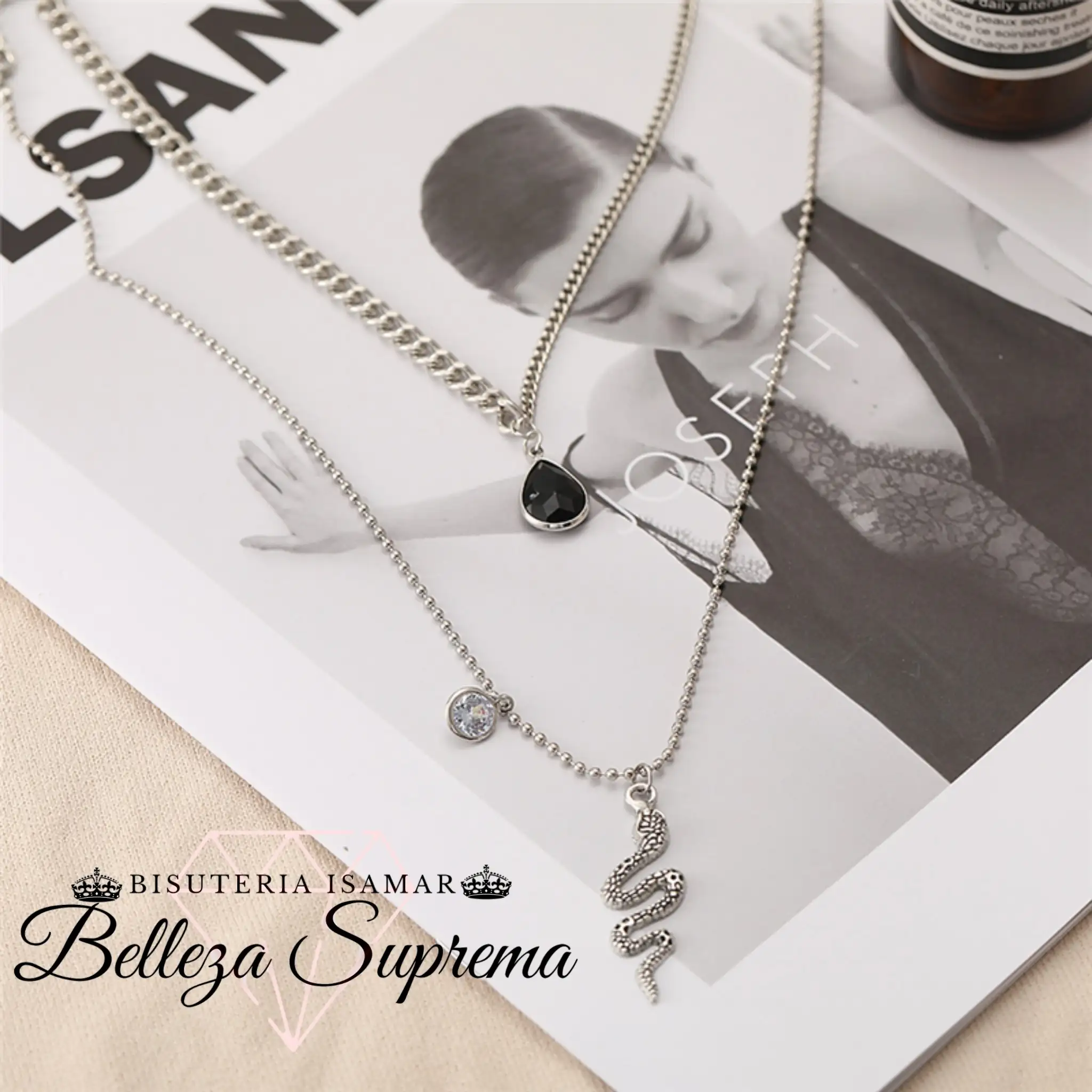 COLLAR DOBLE CAIDA SERPIENTE NEGRA 2