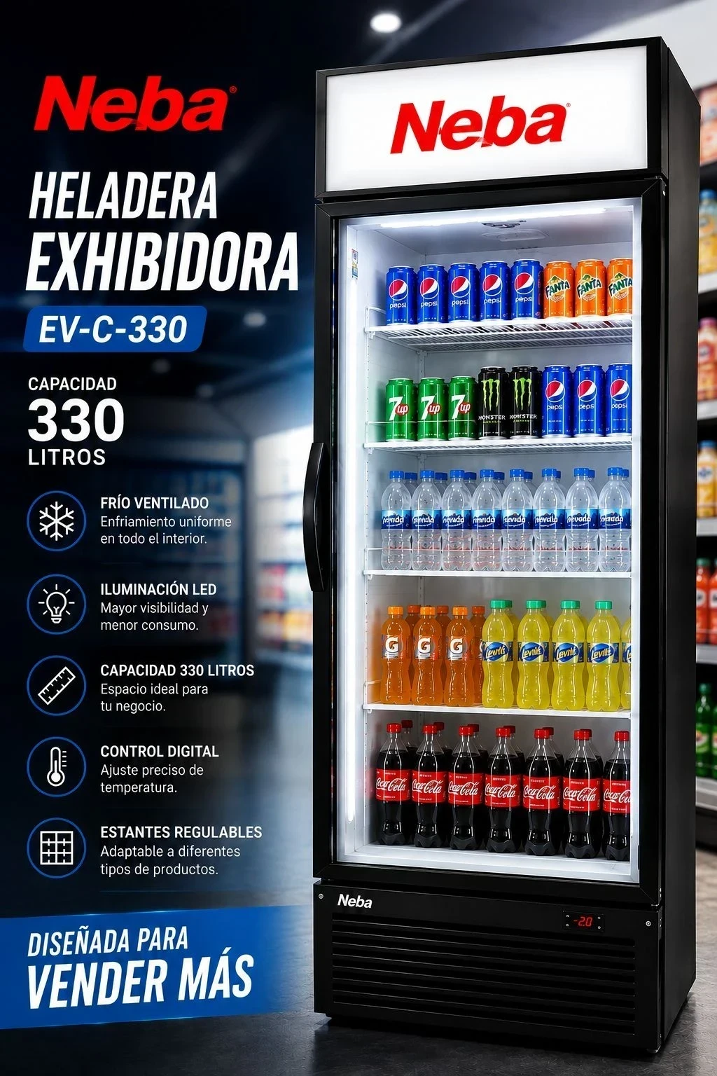 `ATENCION REVENDEDORES`  EXHIBIDORA NEBA EVC330 330LTS‼️*SOLO POR PEDIDOS📝*‼️