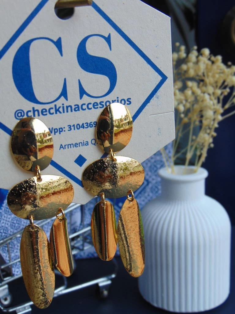 ARETES BAÑO DE ORO 24K LARGO OVALOS 2