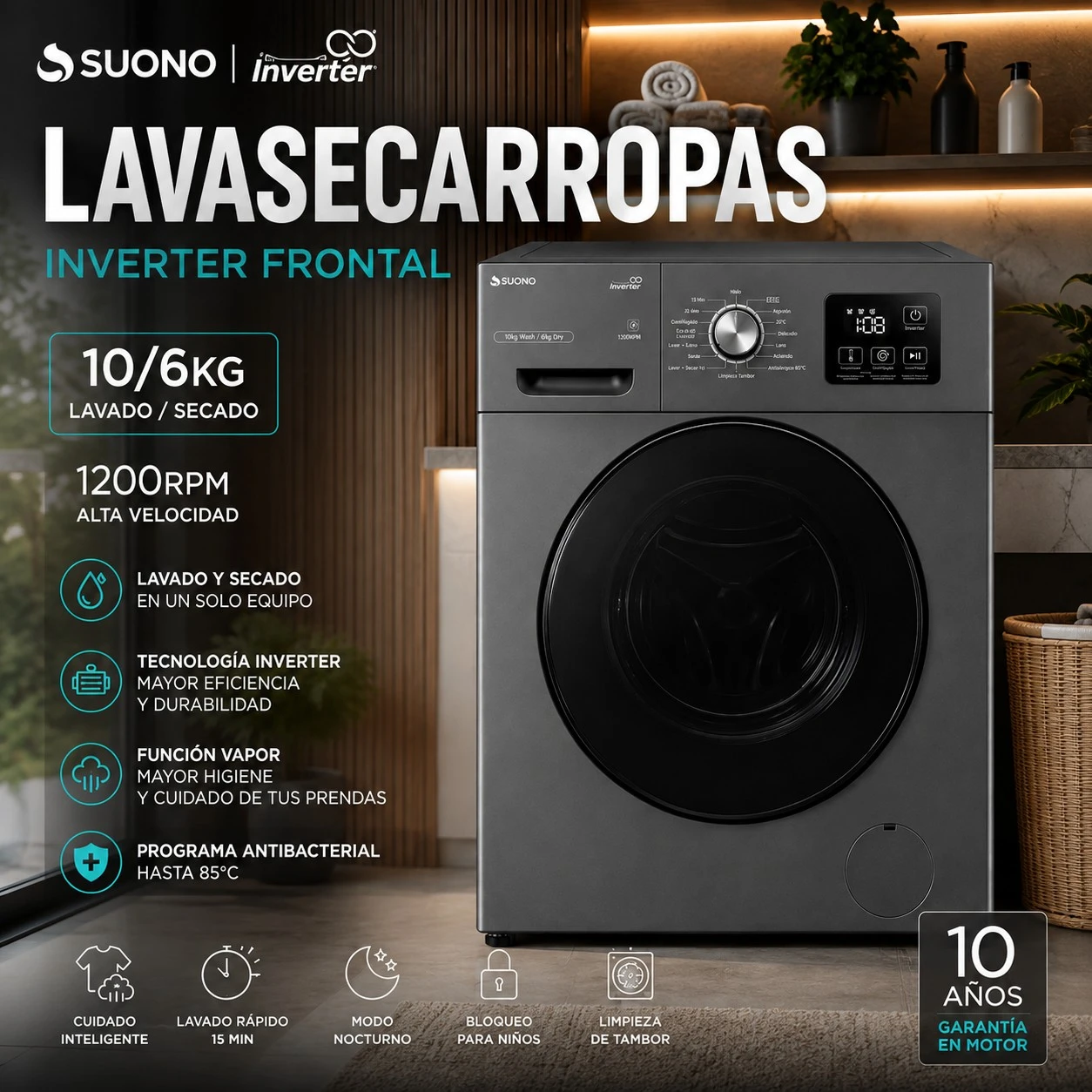LAVASECARROPAS SUONO 10KG/6KG SILVER ‼️SOLO POR PEDIDOS ‼️ 