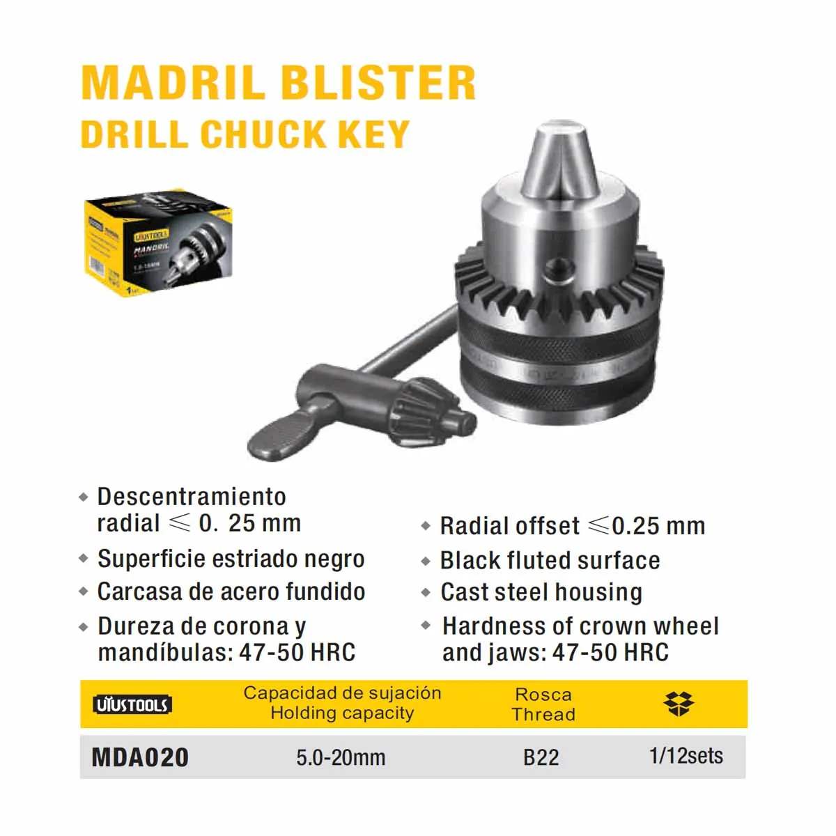 LLAVE MANDRIL C/Cabezal rosca P/TALADRO 20 mm EXTRA