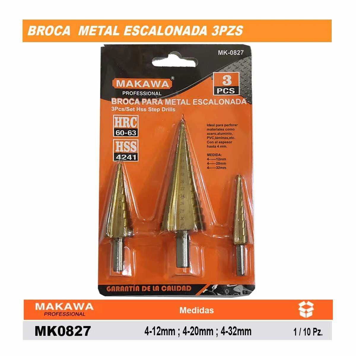 BROCA  METAL ESCALONADA MKW 3PZS 4-12/4-20/4-32mm