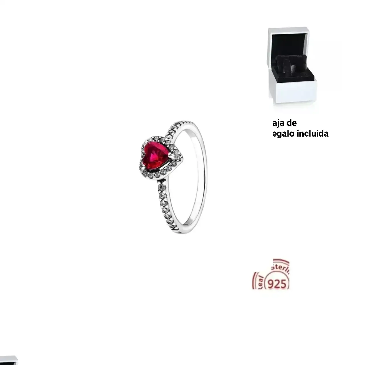 Anillo Relieve Corazón Rojo + Caja de Regalo 