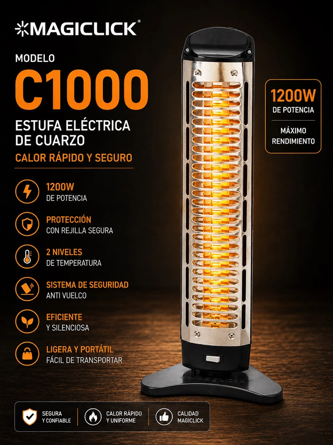 ESTUFA ELECTRICA MAGICLICK DE CUARZO 1200W