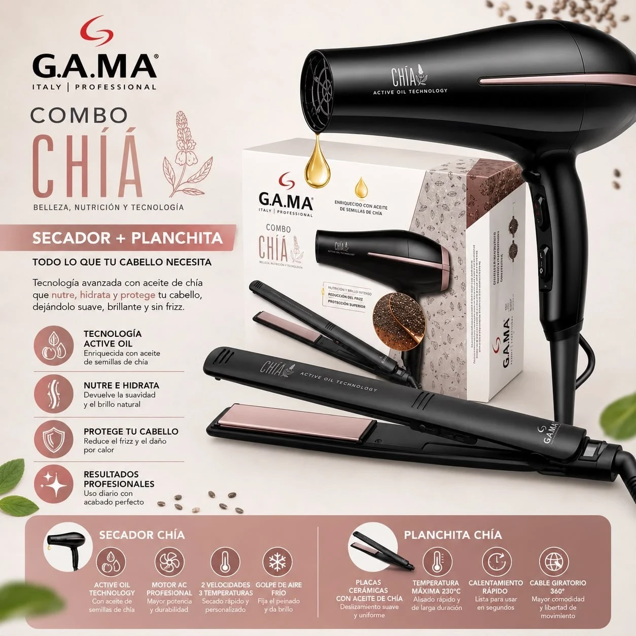 PLANCHITA + SECADOR COMBO GAMA ACEITE ESENCIALES DE CHIA
