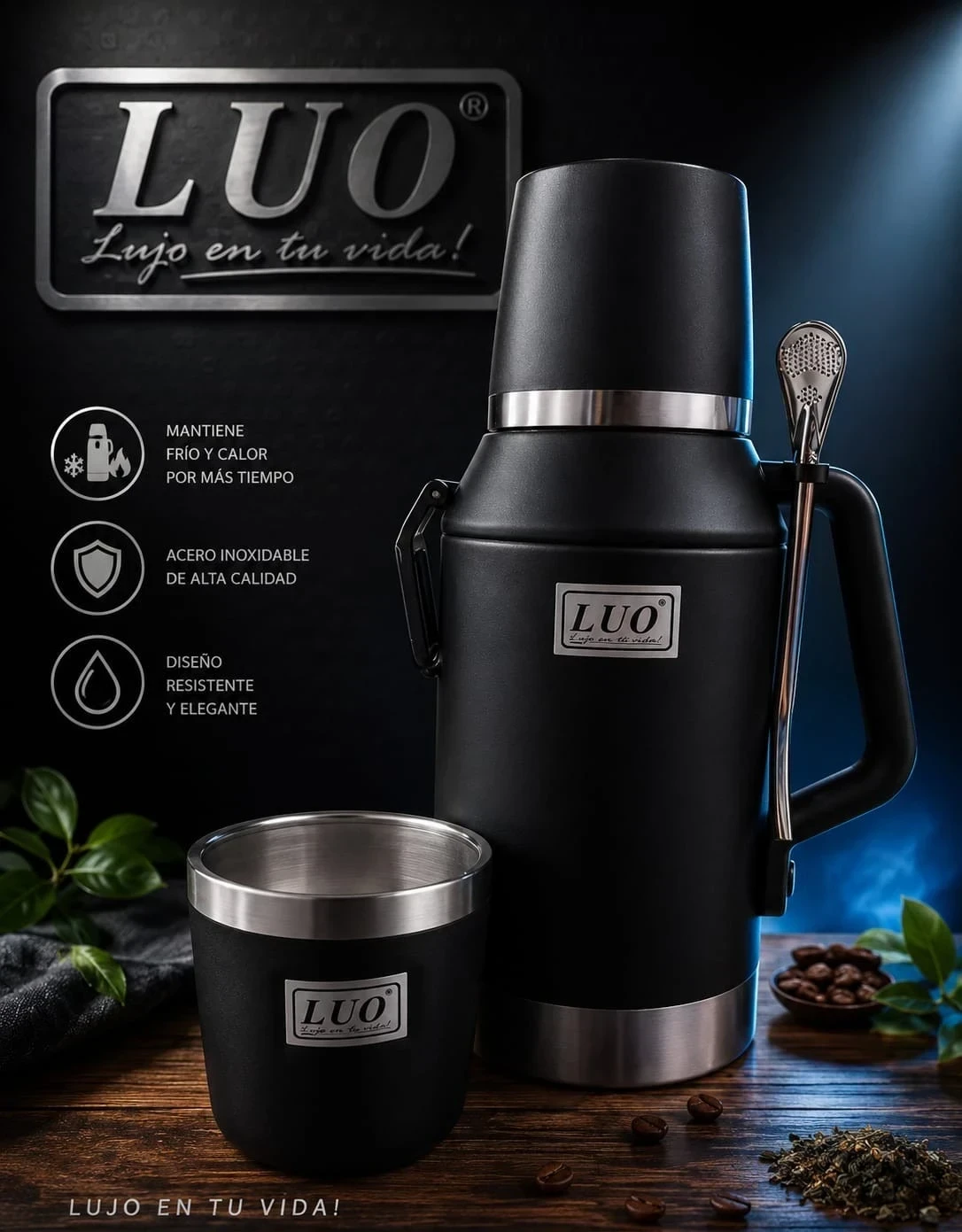 KIT MATERO TERMO TAPA MATE LUO