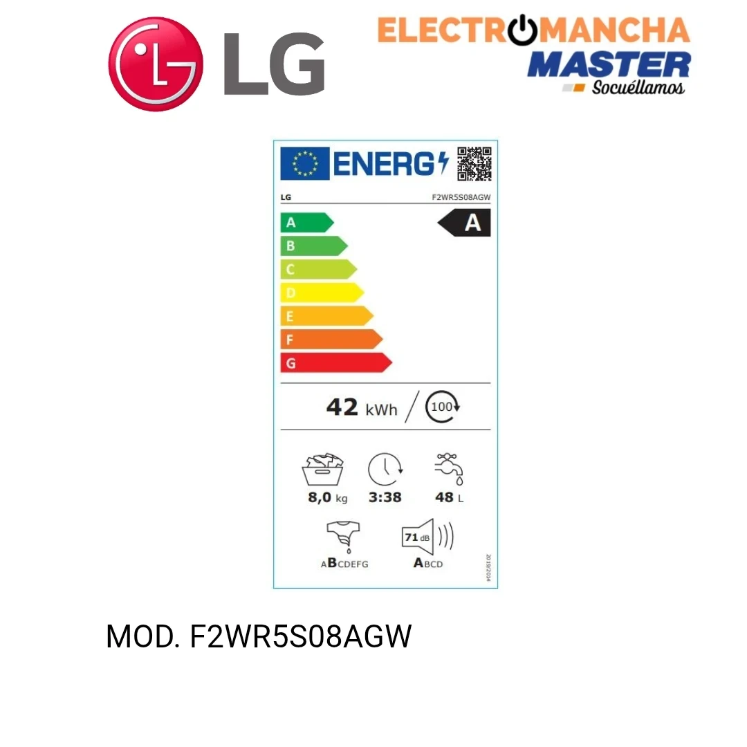 LAVADORA LG F2WR5S08AGW 8 KILOS 1200 RPM A-10% 4