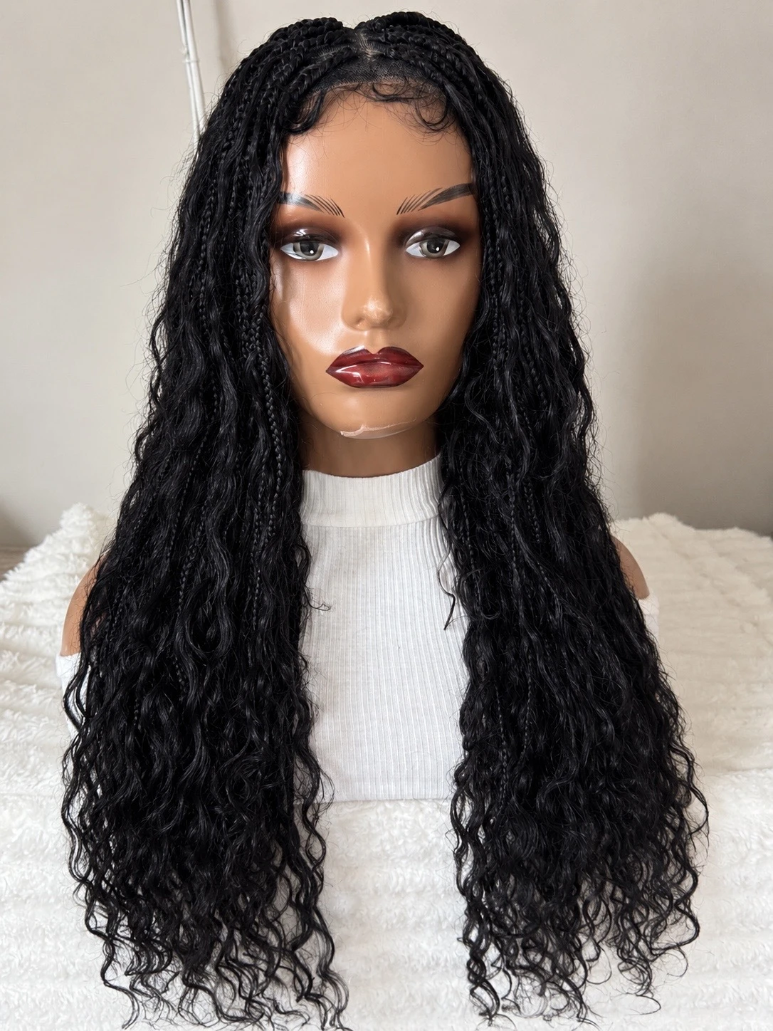 Peluca cabello humano  con trenzas sinteticas 24 pulgadas, frontla lace 360 2
