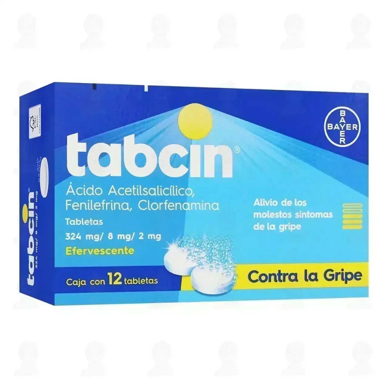 Tabcin Efervescente Alivio de la Gripe y sus Principales Síntomas 324mg/8mg/2mg, 12 Tabletas.