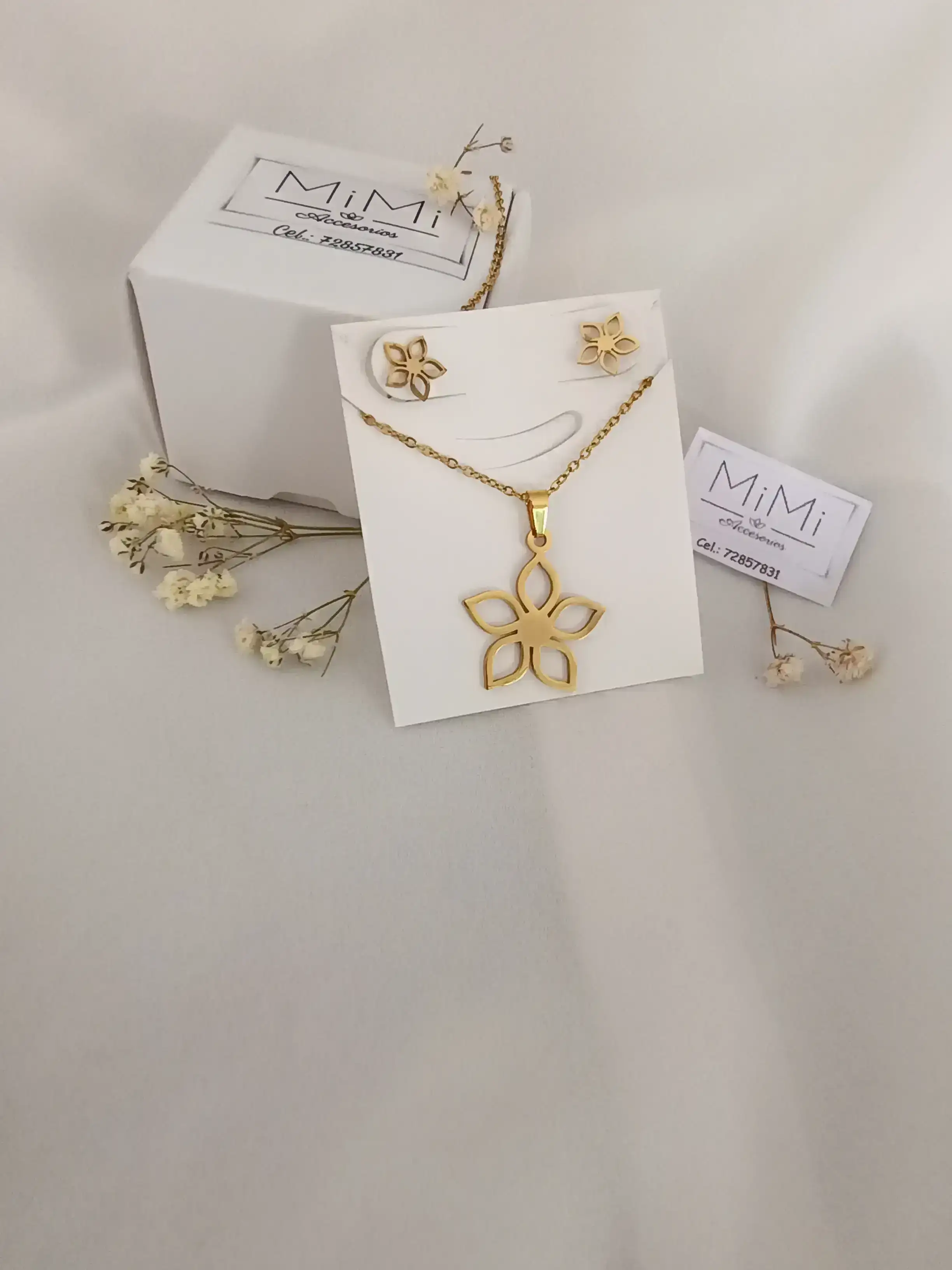 Juego de joyas en acero inoxidable flor