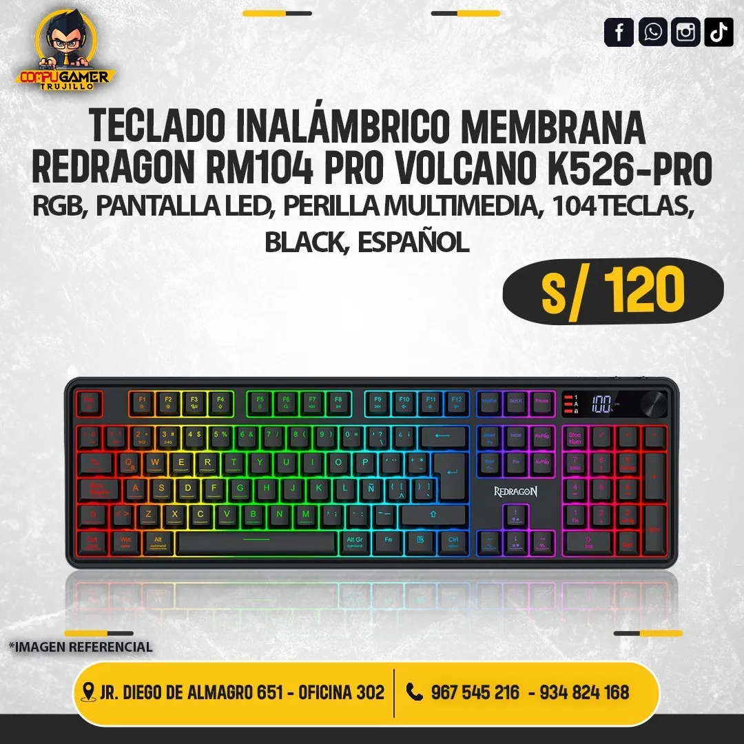 TECLADO INALÁMBRICO DE MEMBRANA REDRAGON RM104 PRO VOLCANO K526-PRO BLACK