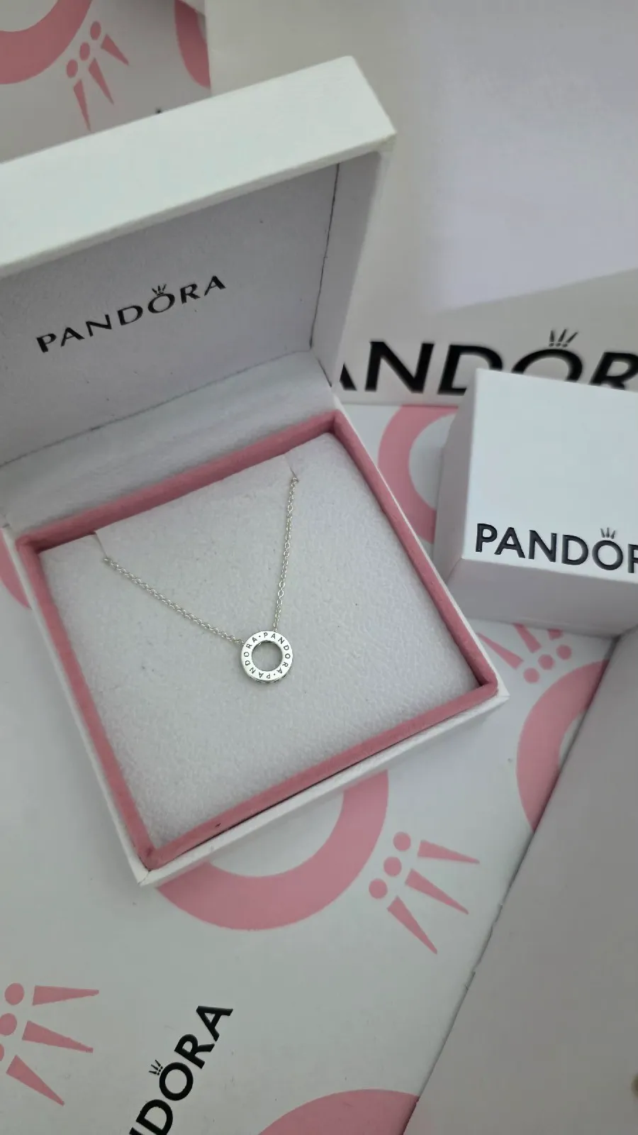 Pandora Circle of Sparkle Hearts Pendant silver necklace 