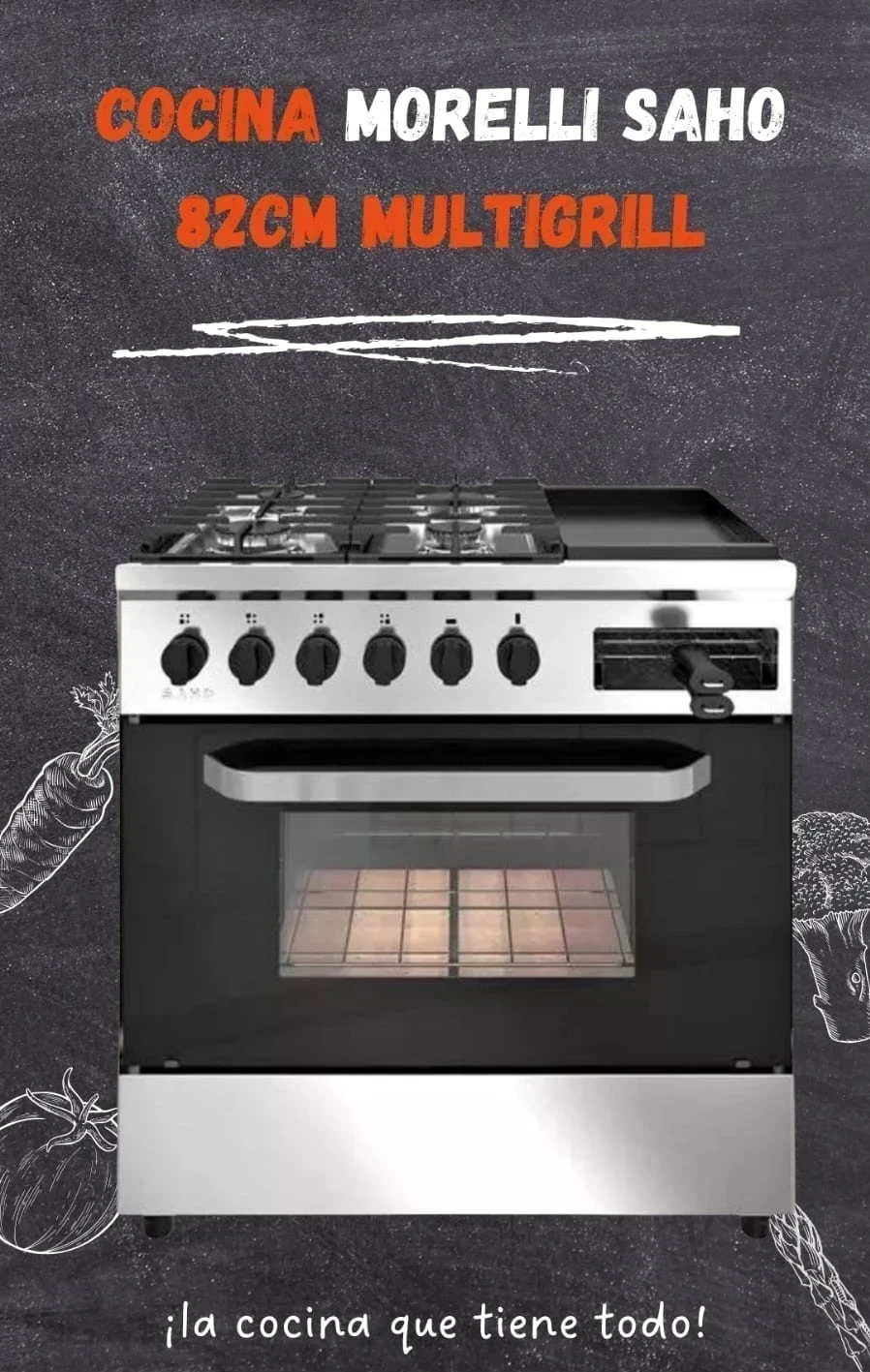 COCINA INDUSTRIAL MORELLI SAHO 820 CON CARLITERA MULTIGRILL C/PUERTA VISOR