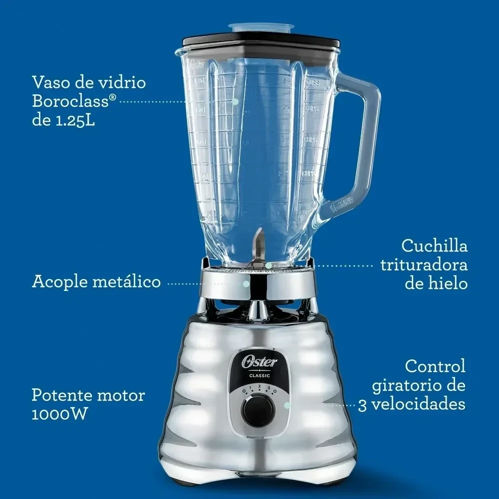 Licuadora Oster Classic  1.25 L cromada con jarra de vidrio 220V 3