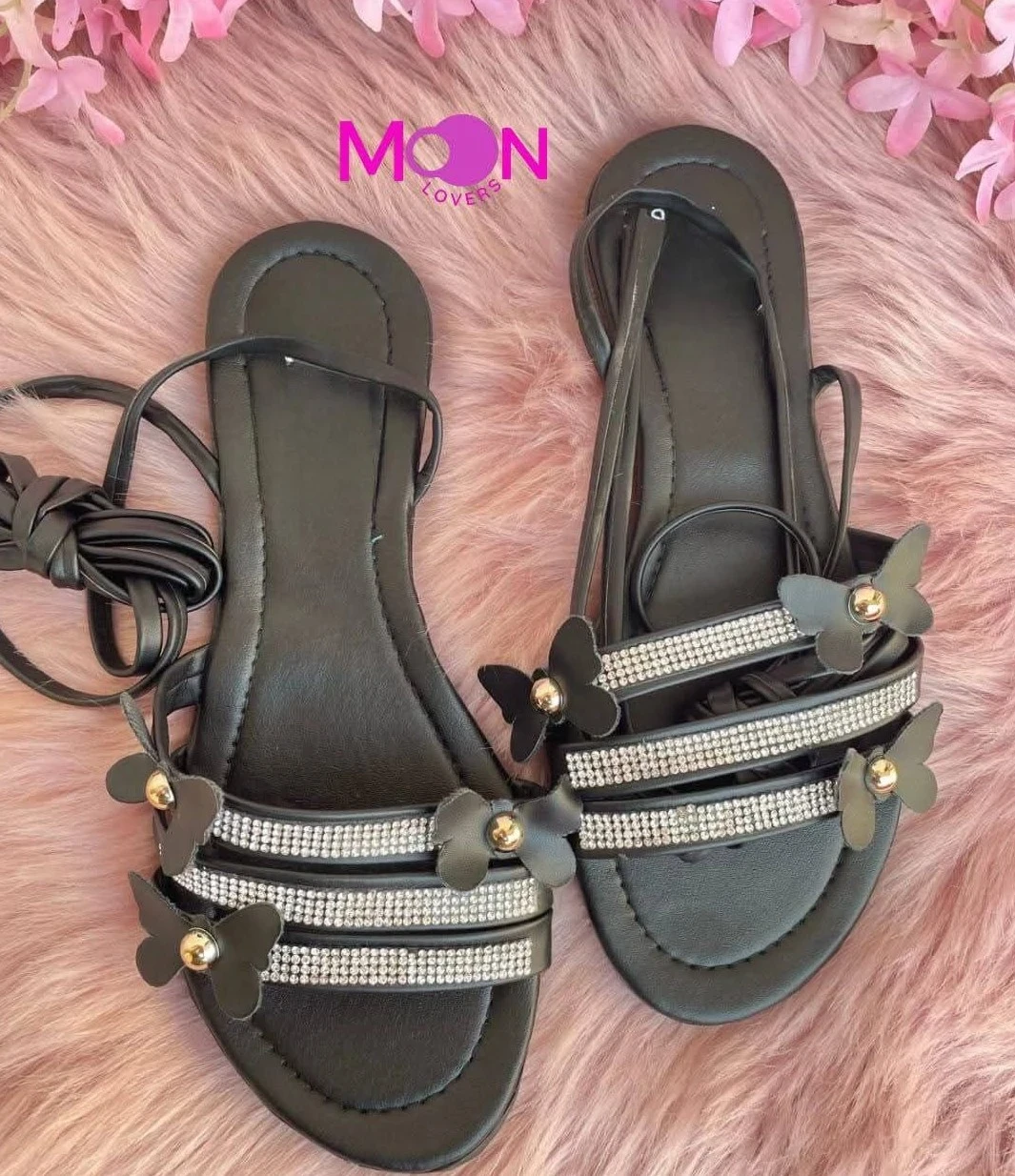 Mod.1027 Mayoreo Sandalia Mariposas Negro 