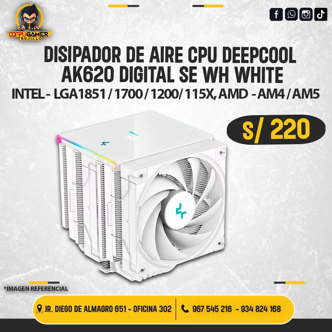 DISIPADOR DE AIRE CPU DEEPCOOL AK620 DIGITAL SE WH WHITE