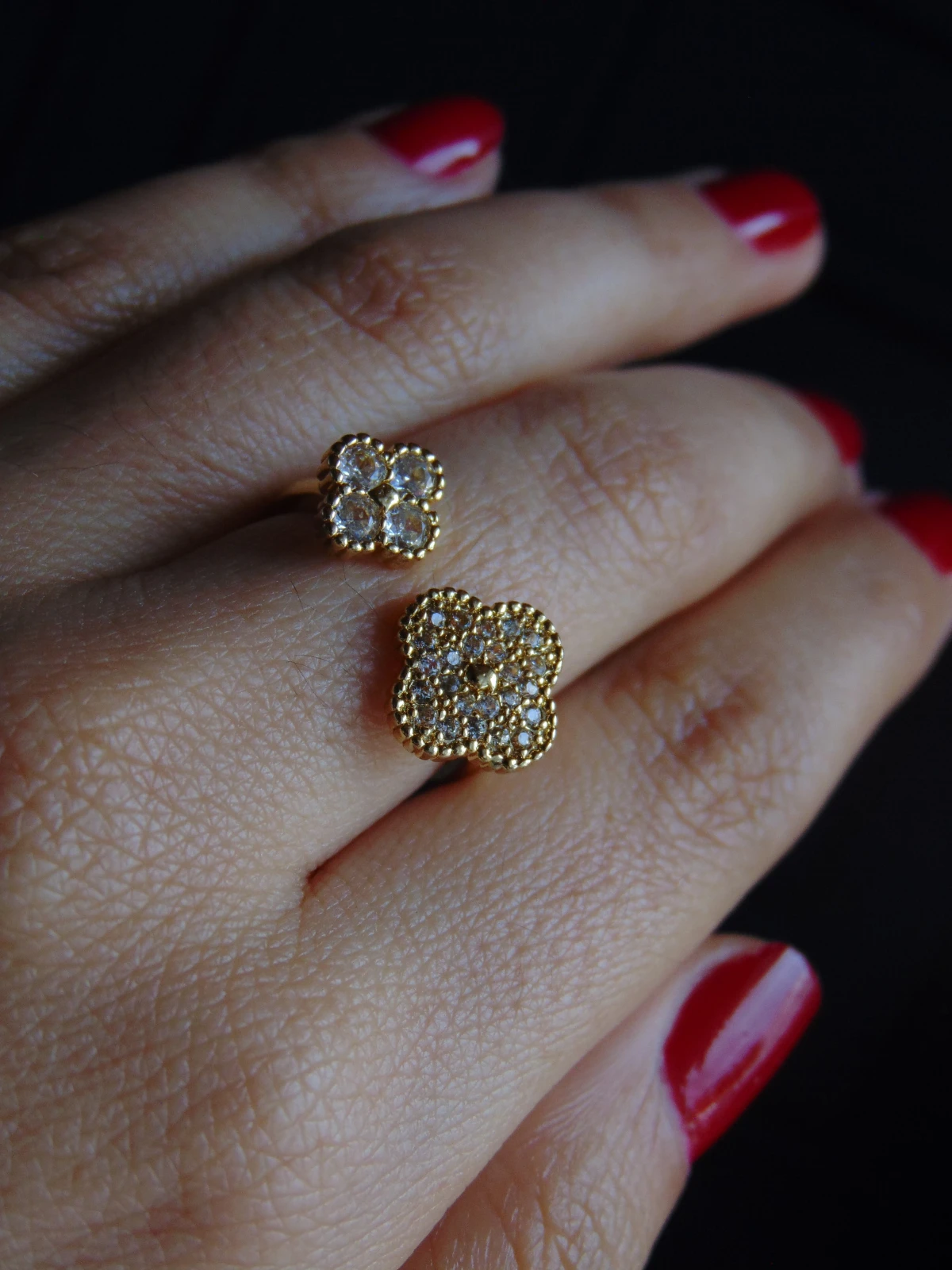 ANILLO ACERO DOR DOBLE TREBOL MICRO CIRCON 2