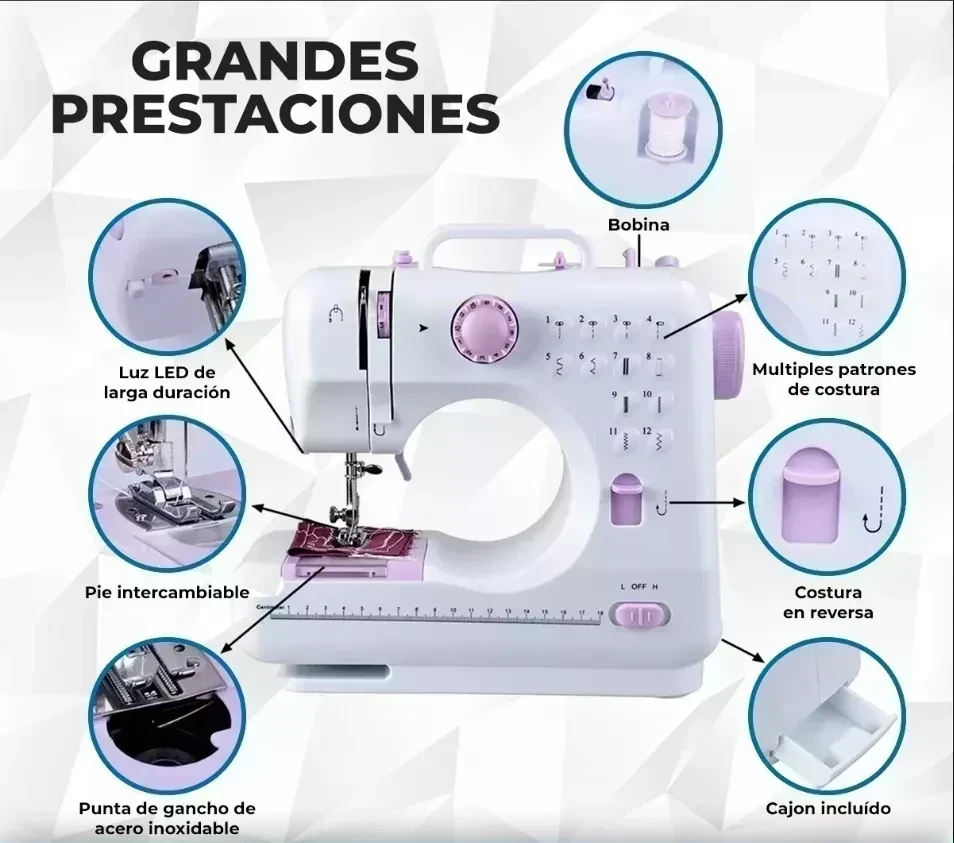 MAQUINA DE COSER DINAX ELECTRICA PORTATIL 12 PUNTADAS CON PEDAL 2