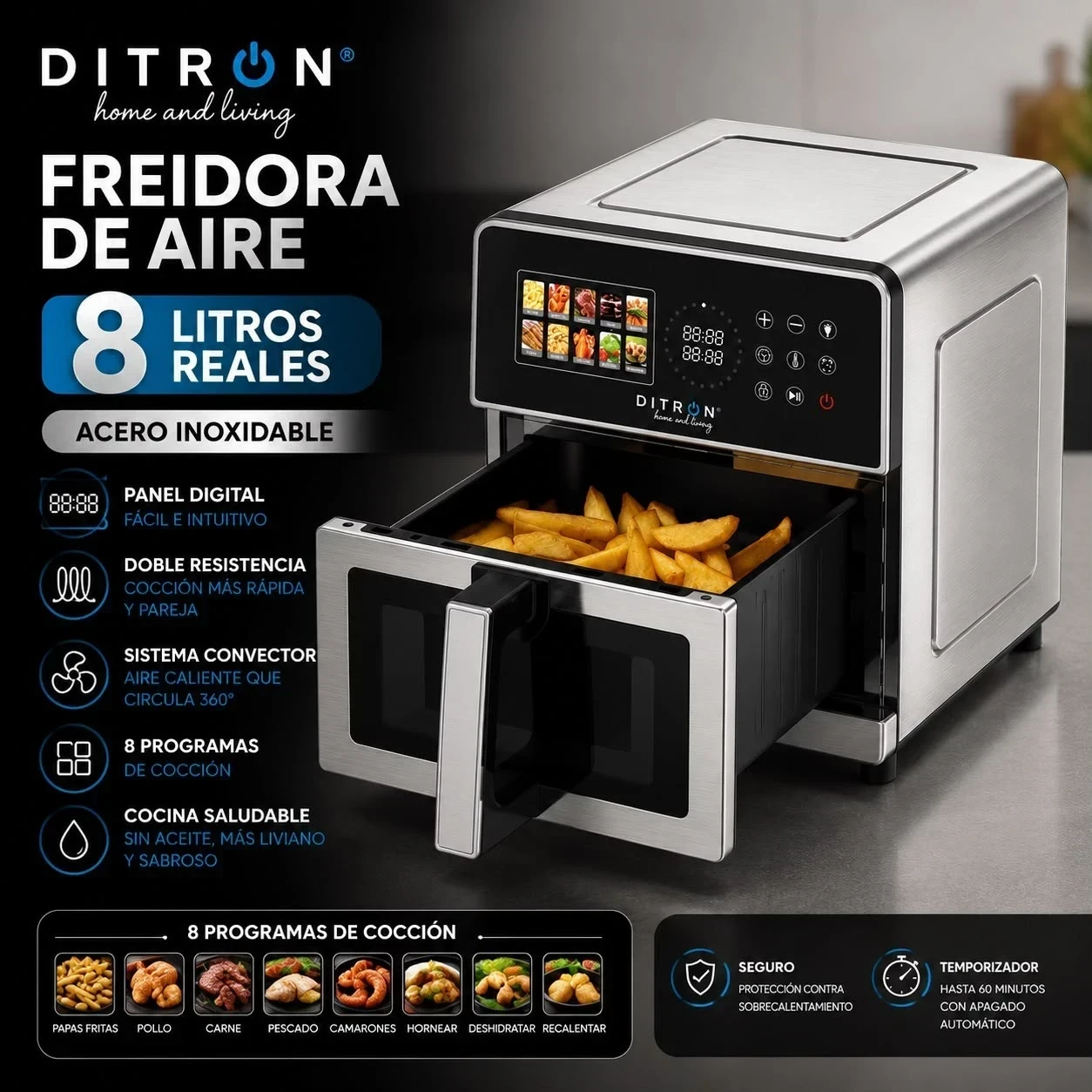 FREIDORA DE AIRE DITRON DIGITAL, 8L
