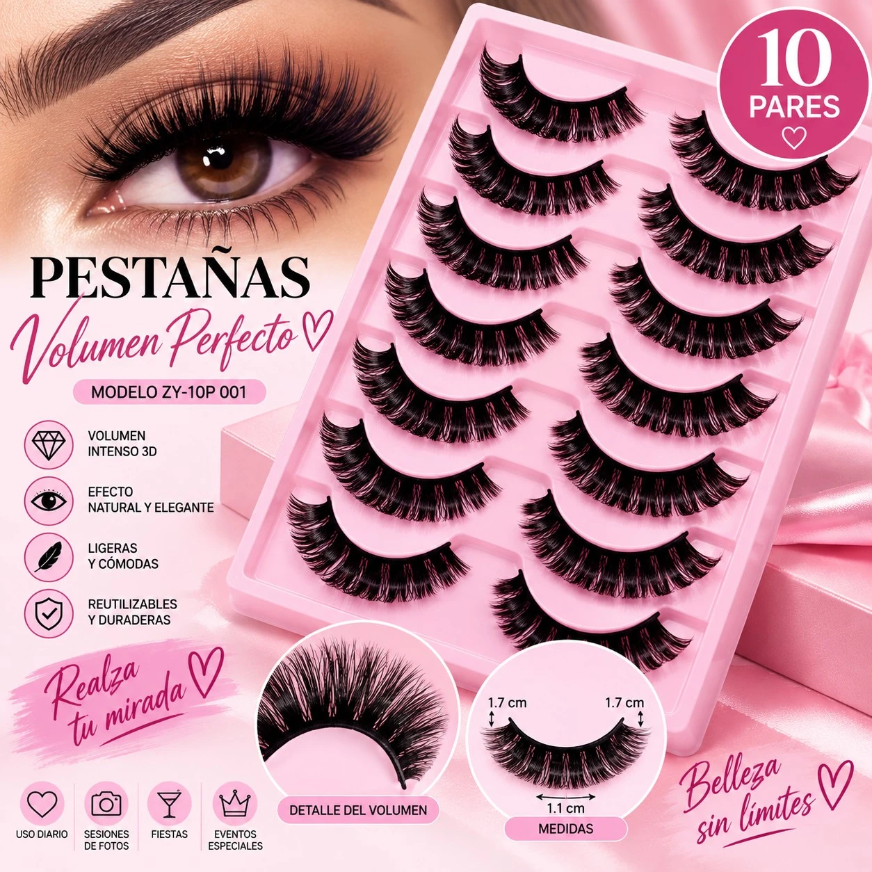 lumera tablon de pestaña x10pcs Volumen diiva ZY-10P 001Reina Glam  Modelo ZY-10P 001