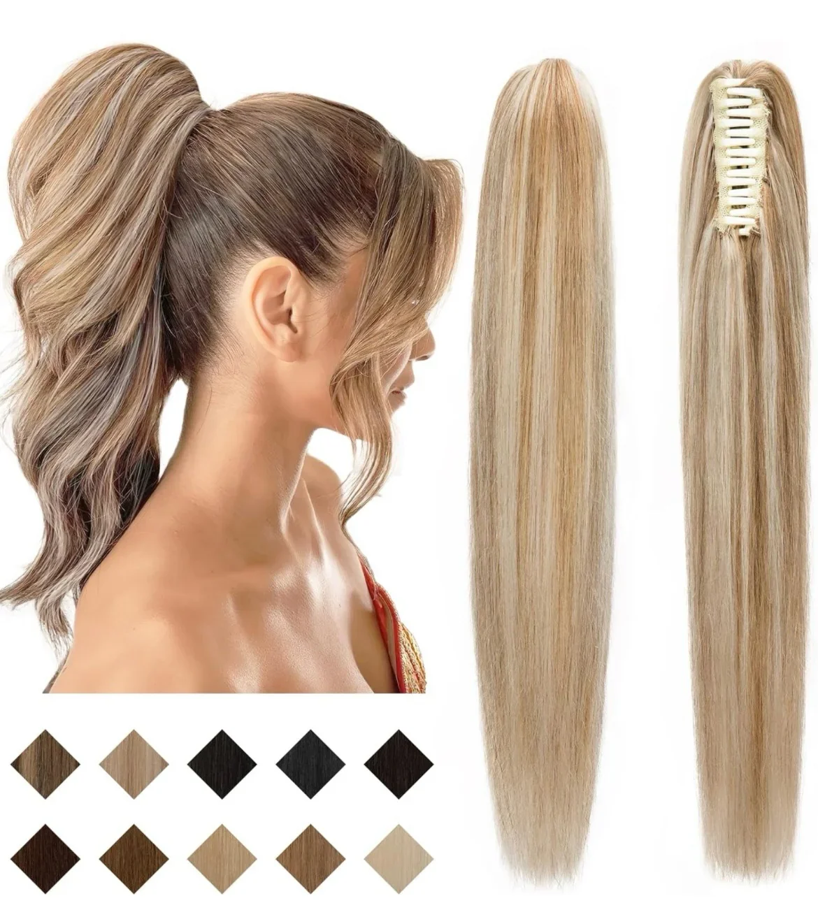 Cola de cabello humano con gancho 20”