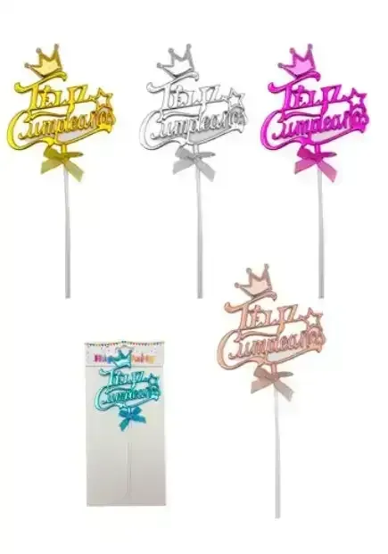 Cake Topper Feliz Cumpleaños corona estrella 