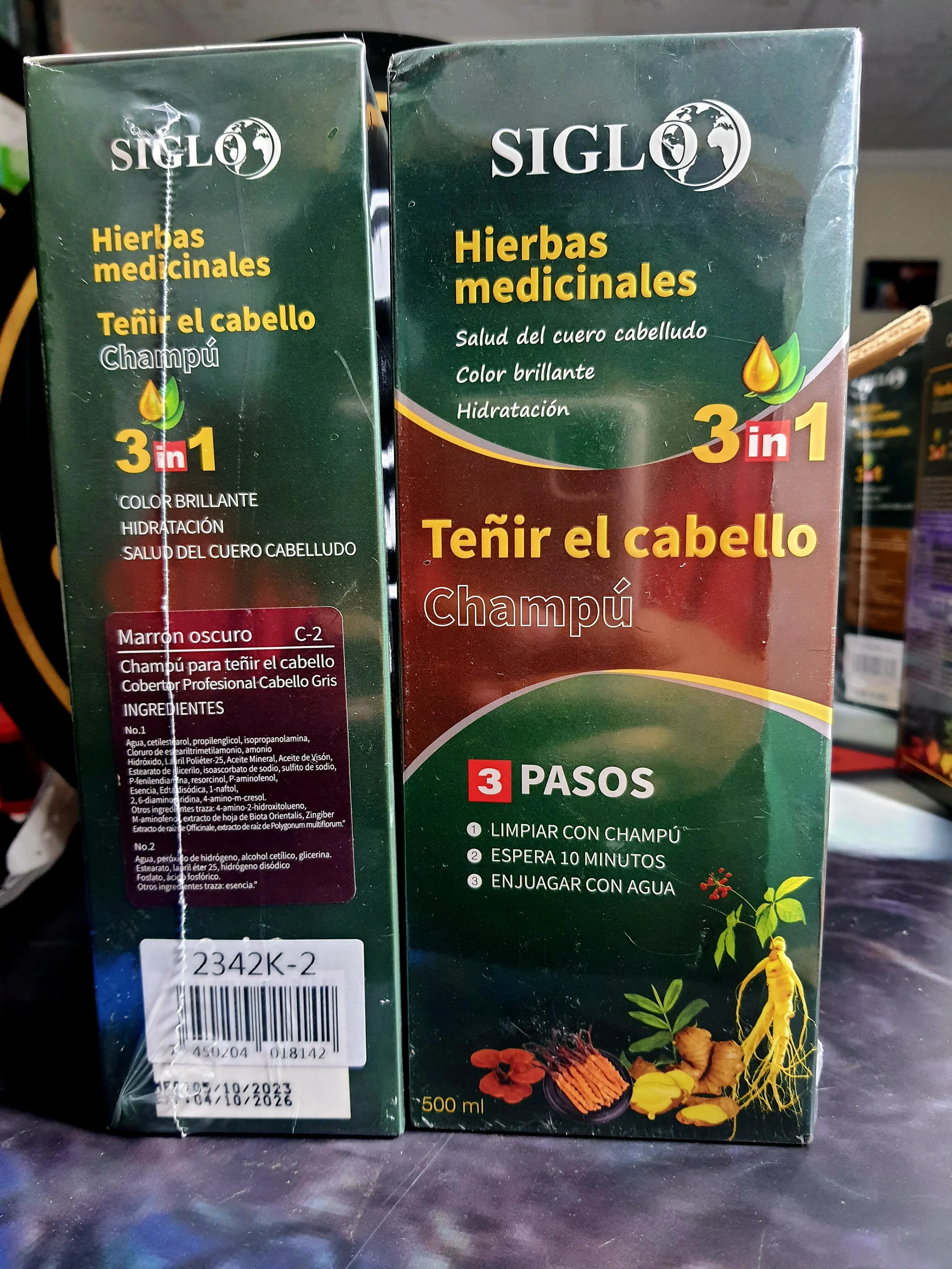 Champú de tinte para cabello marrón oscuro (dark brown), café y castaño 