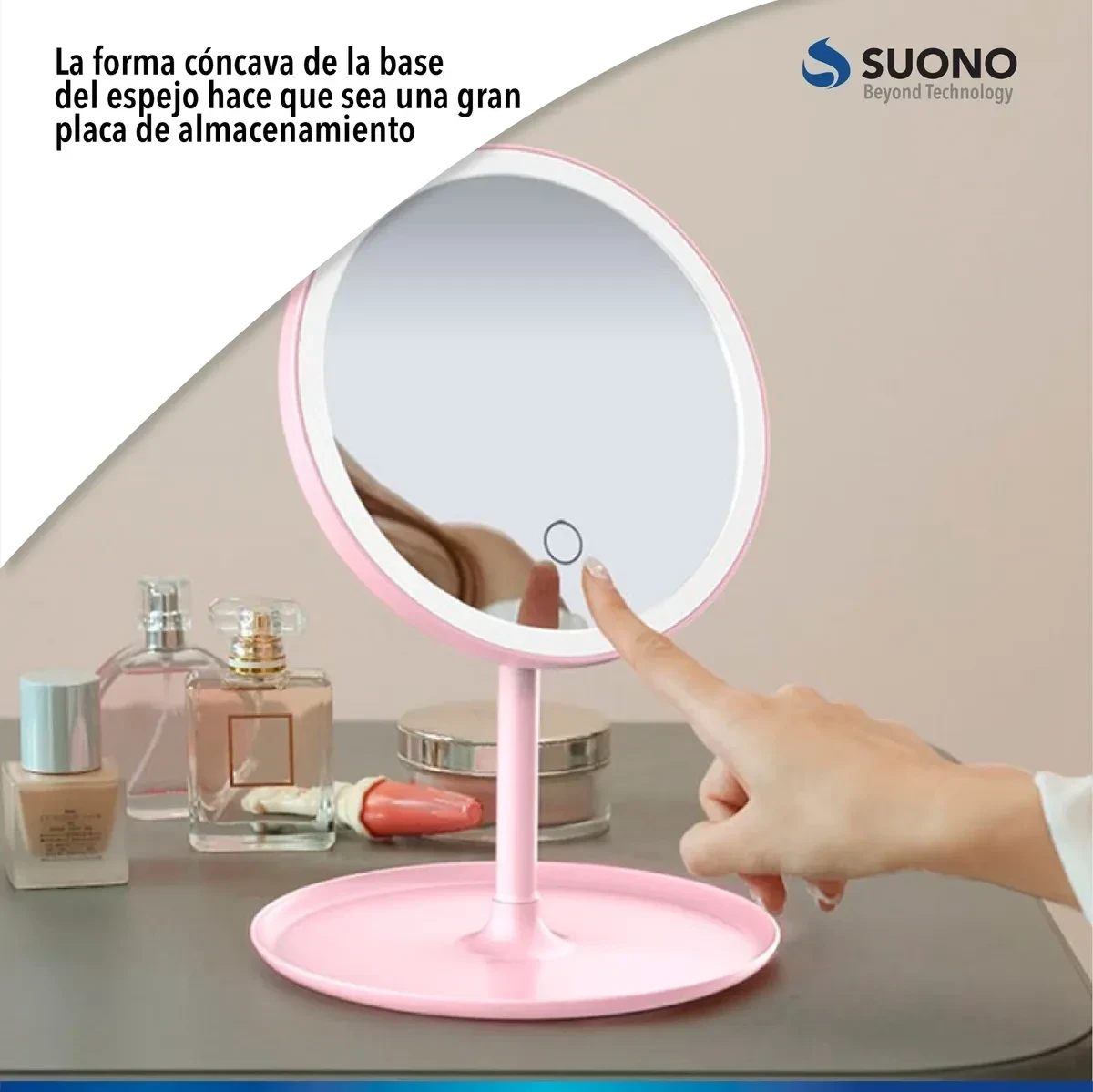 ESPEJO DE MAQUILLAJE SUONO LUZ LED TOUCH USB
