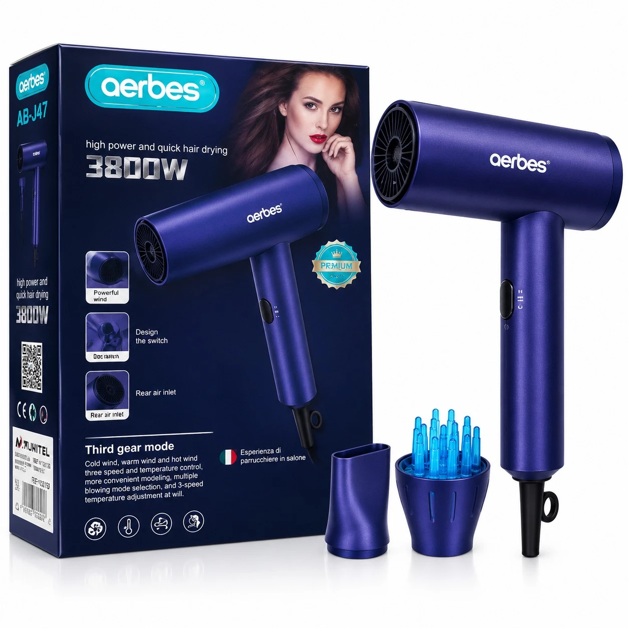Secador de Cabello Profesional Aerbes AB-J47 3800W | Electrónica Joma
