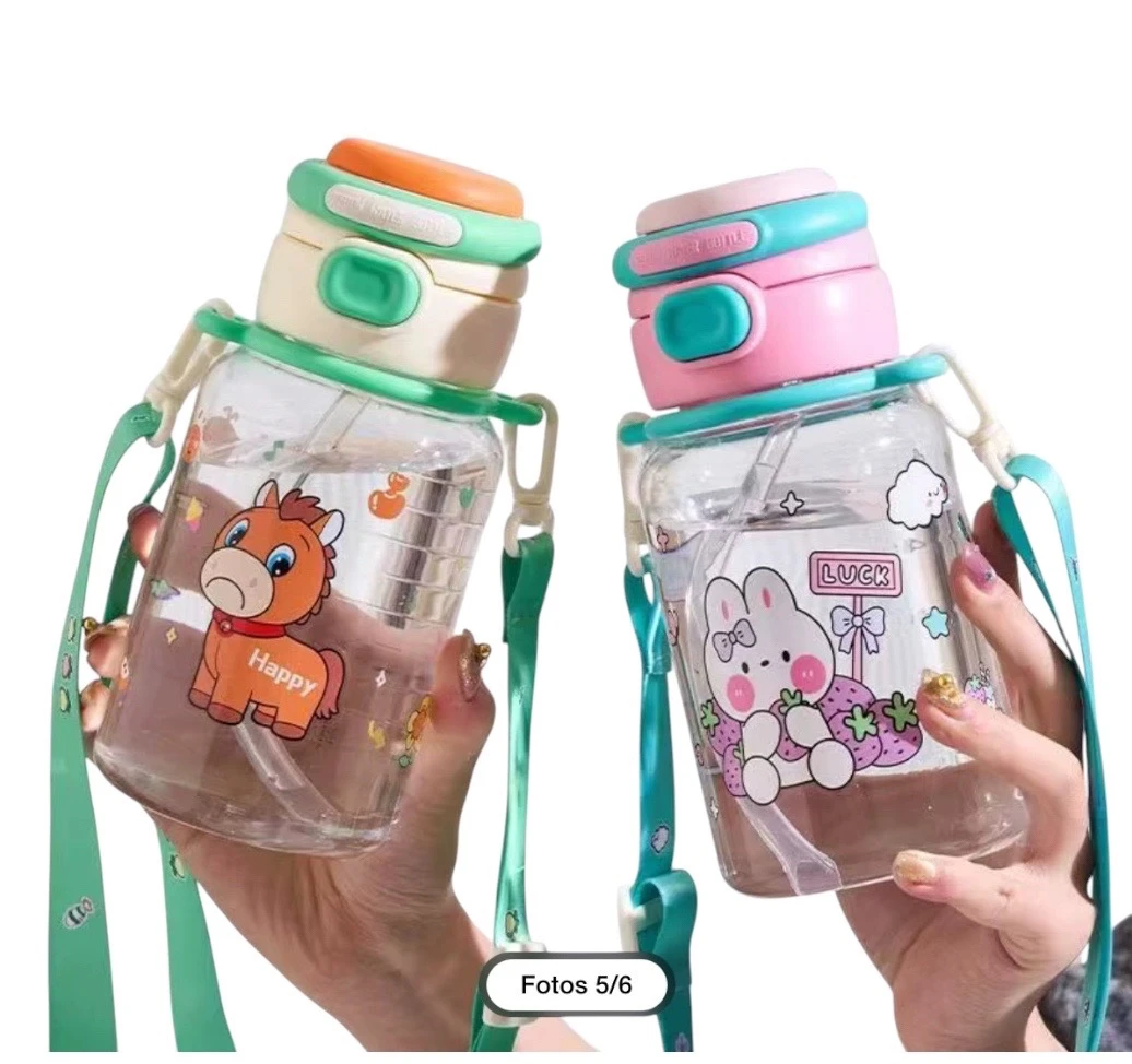Cantimplora Infantil Kawaii Doble Boquilla con Correa Ajustable 3