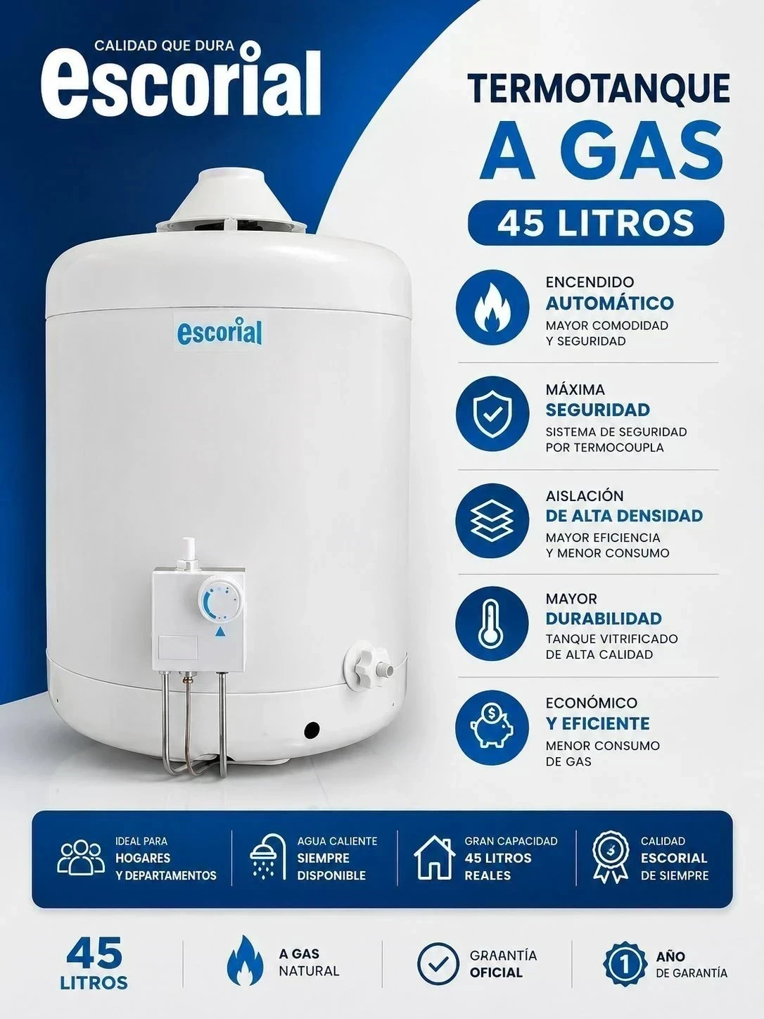  TERMOTANQUE ESCORIAL A GAS 45L