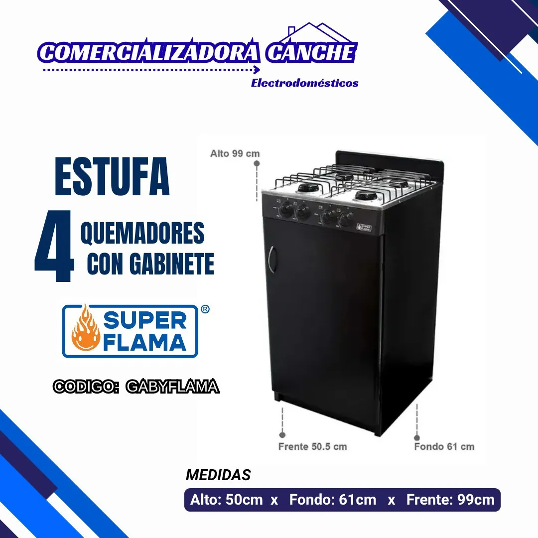 ESTUFA 4 QUEMADORES FLAMA CON GABINETE 