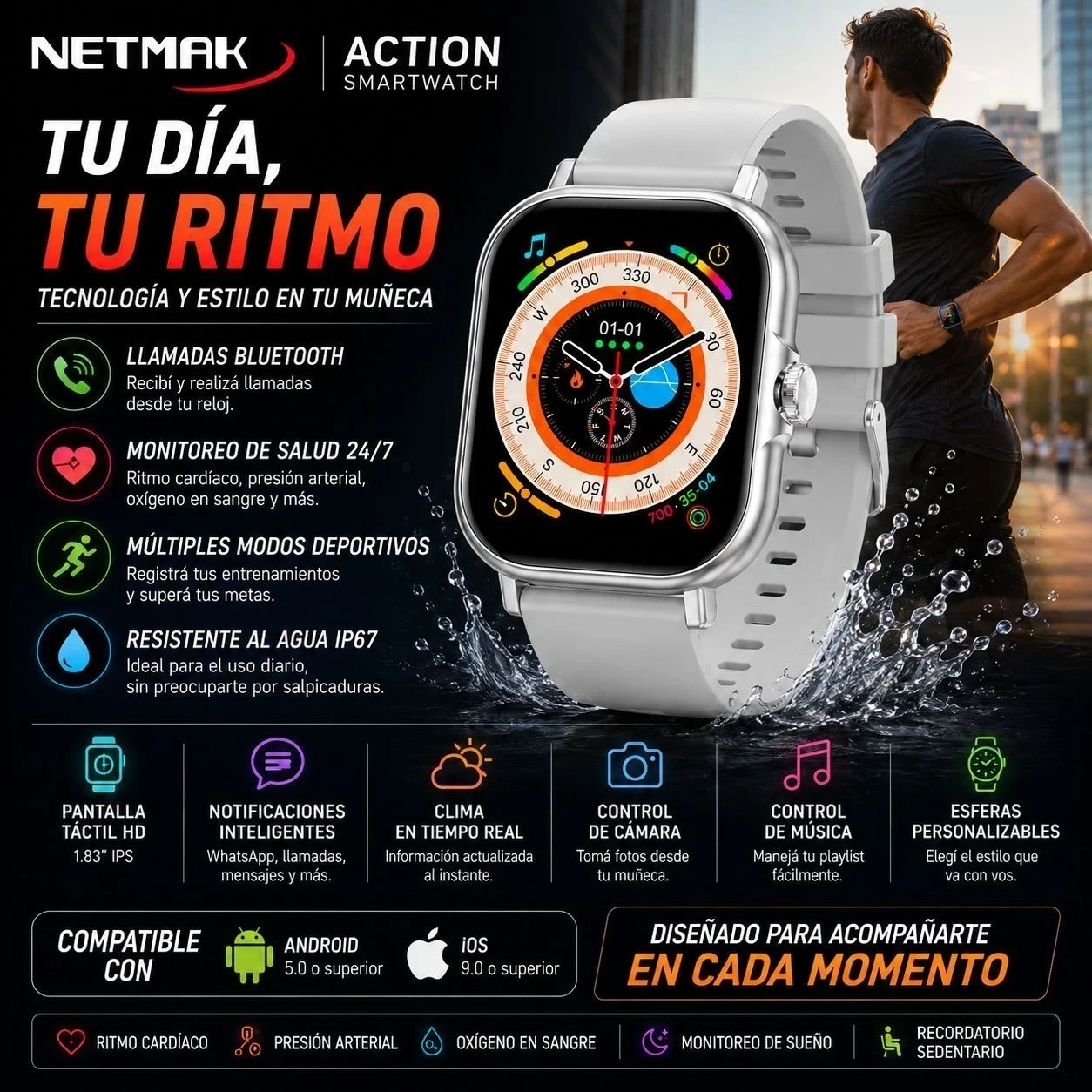 SMARTWATCH NETMAK ACTION COLOR BLANCO