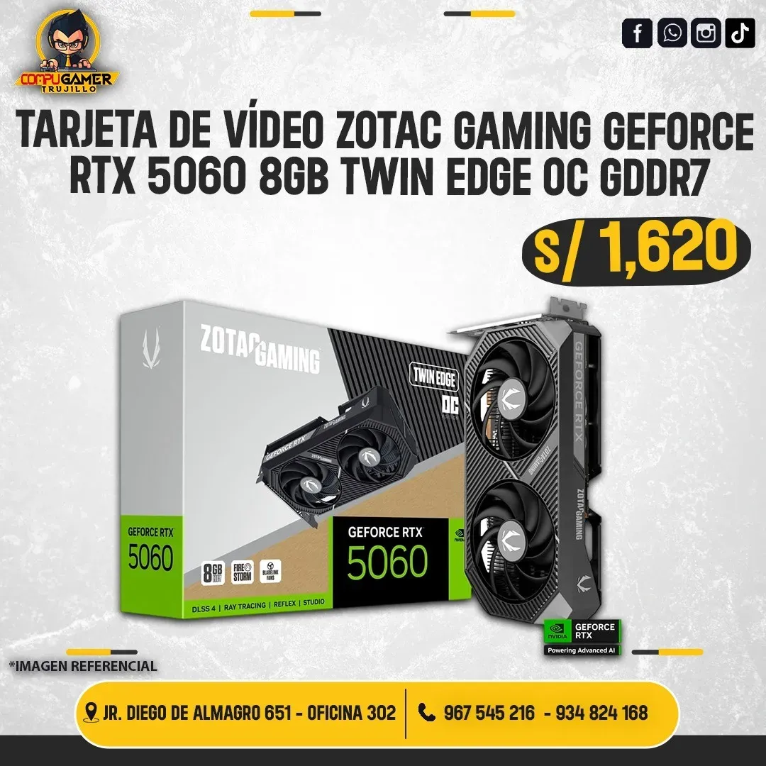 TARJETA DE VÍDEO GEFORCE ZOTAC RTX 5060 8GB TWIN EDGE OC GDDR7 