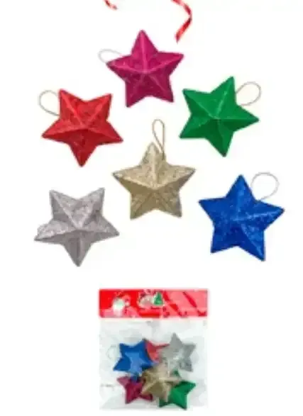 Adorno navideño estrella gibreada chica 6 piezas 4.6cm