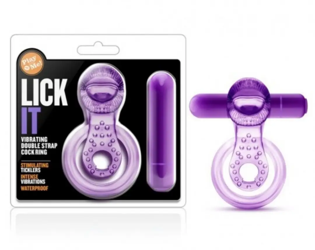 VIBRATING DOUBLE STRAP COCK RING PURPLE  