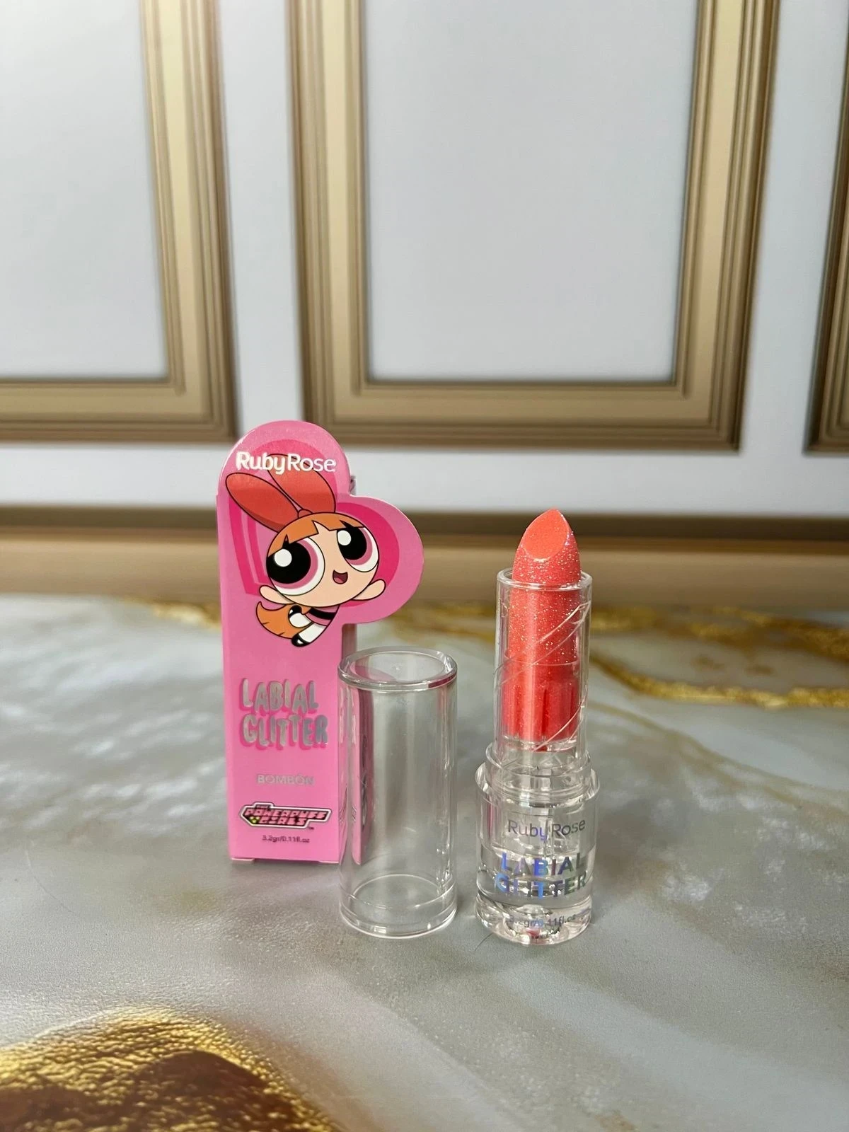 Labial Glitter Rosado Superpoderosas Ruby Rose 
