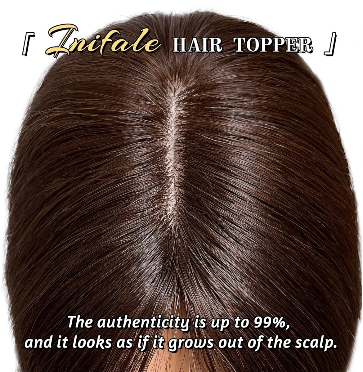 Toppers de cabello humano real para mujer, 10 pulgadas, 1.06 oz, castaño medio, para mujer, 150% de densidad, base de seda, parte media, clip en piezas, cabello lacio para cabello fino 2