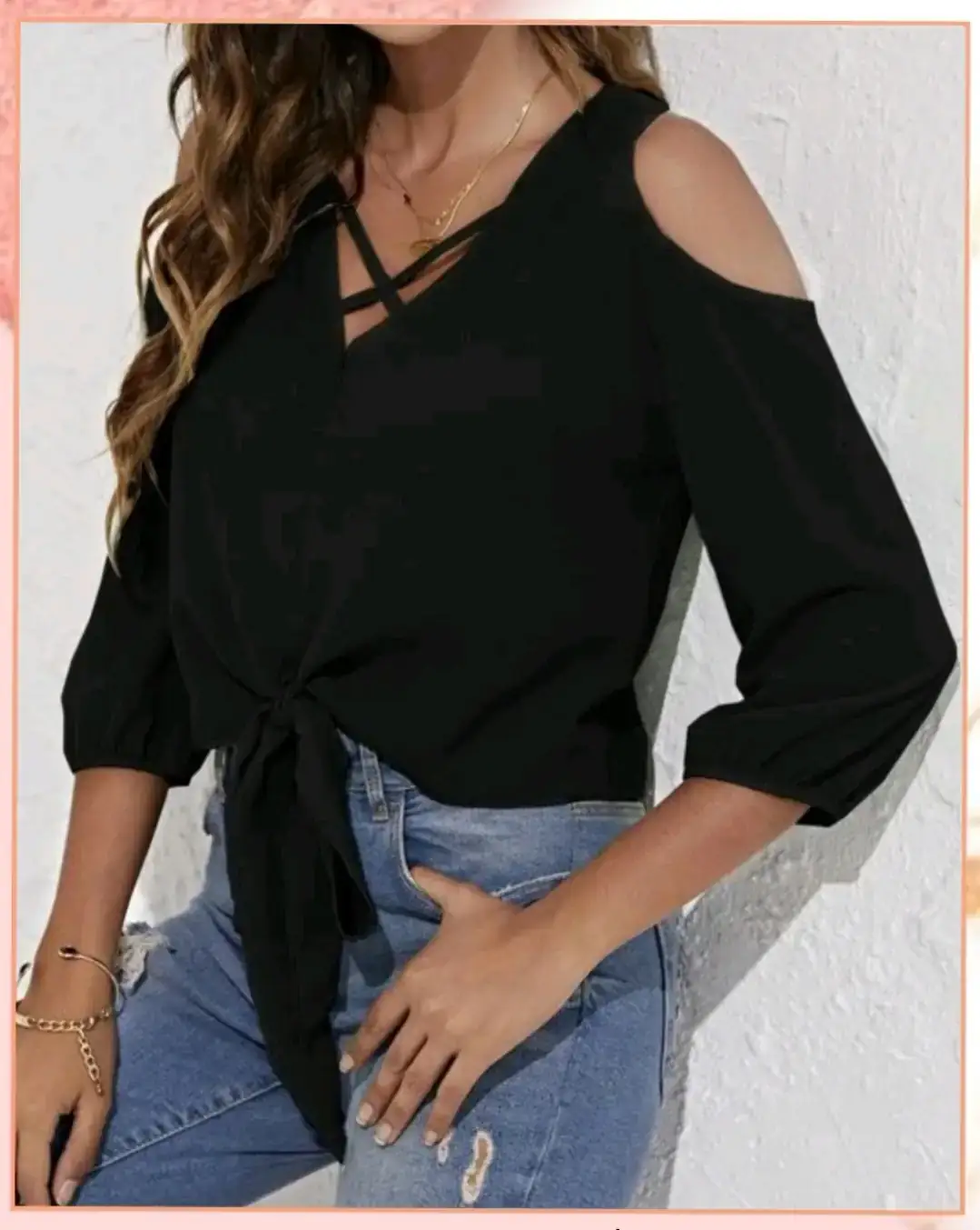 S - Top con nudo frontal, negro 