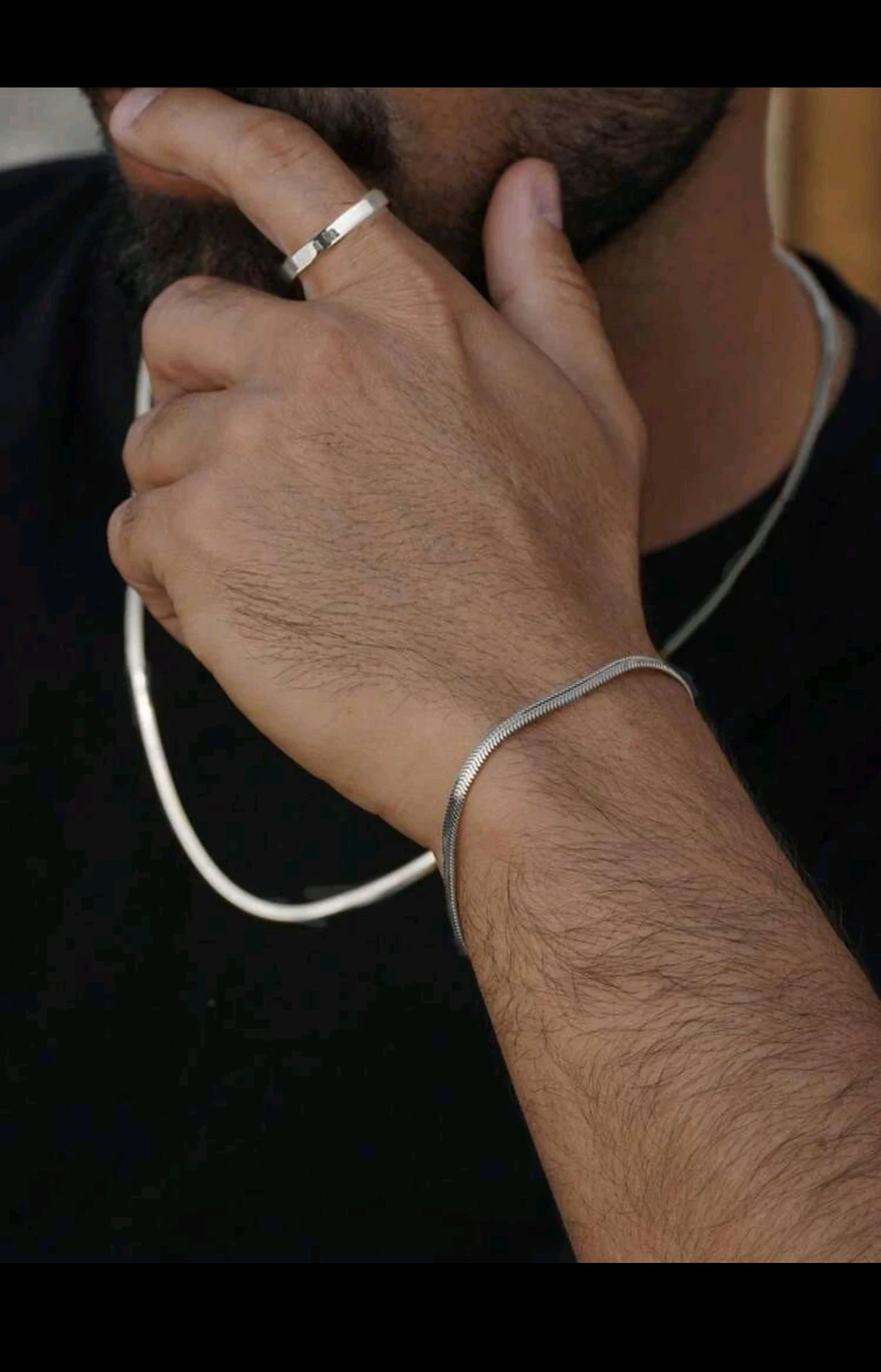 Set Minimalista de Acero Inoxidable - Cadena Plana, Pulsera Snake y Anillo Liso Unisex