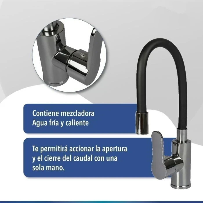 Canilla Grifería De Cocina Monocomando Flexible Cromo N02 3