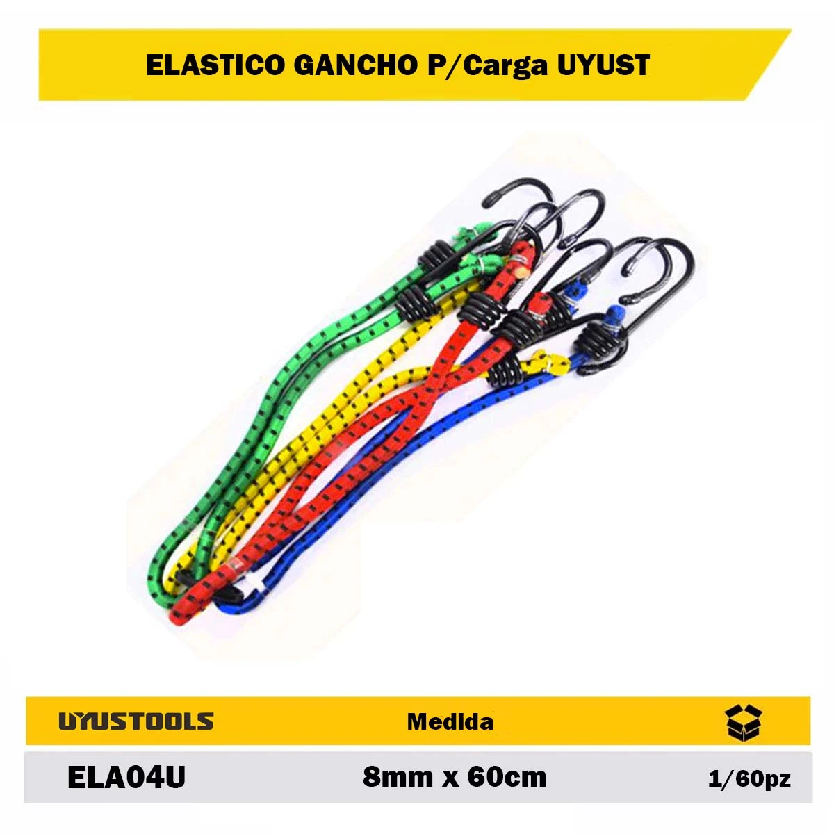 ELASTICO GANCHO P/Carga UYUST 8mm x 60cm (4u) 