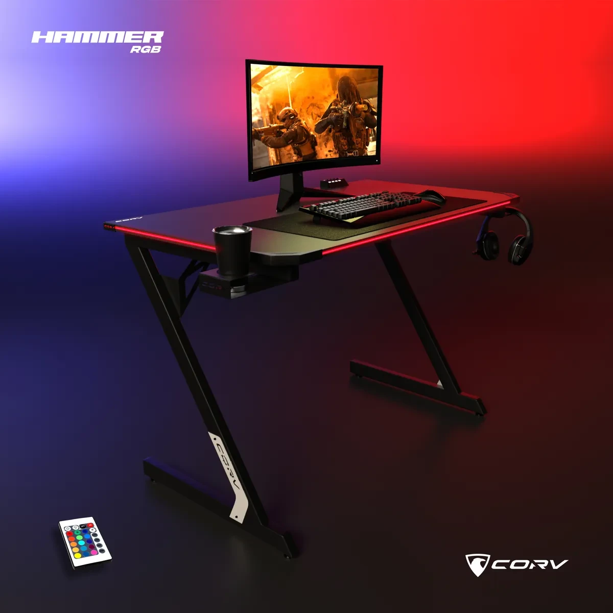 ESCRITORIO GAMER CORV HAMMER RGB