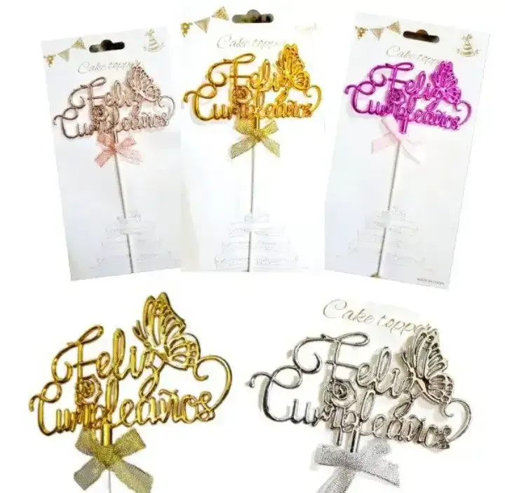 Cake topper "Feliz Cumpleaños" con mariposa 