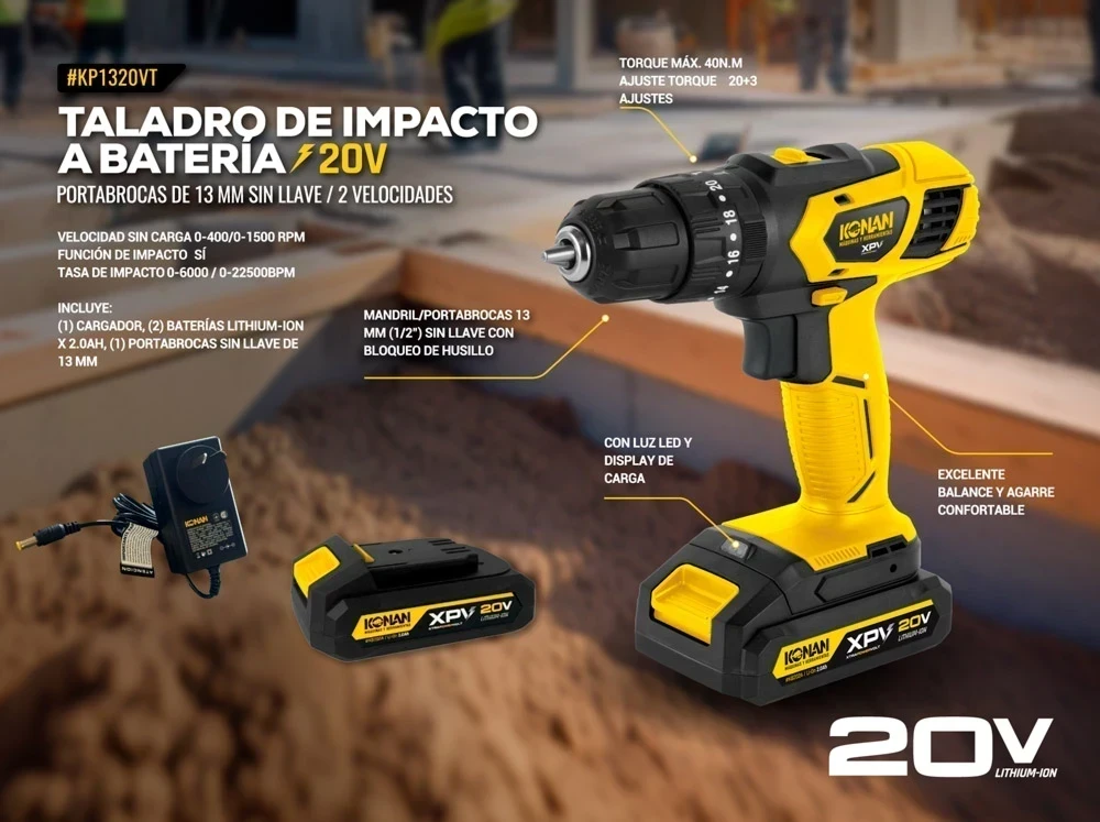 Taladro de Impacto Percutor a Batería 20V Konan XPV