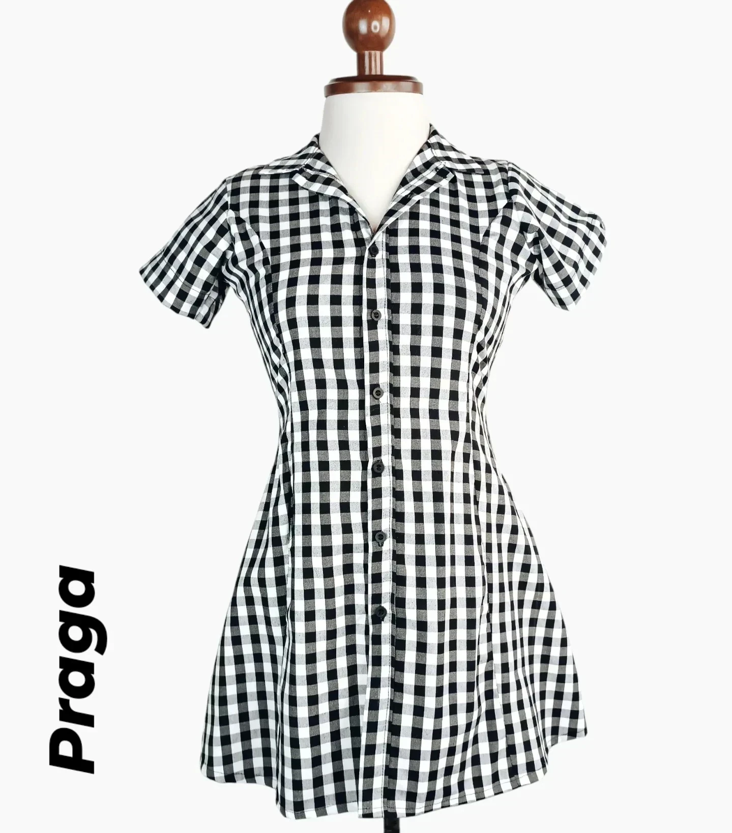 Vestido praga cuadros blanco y negro 