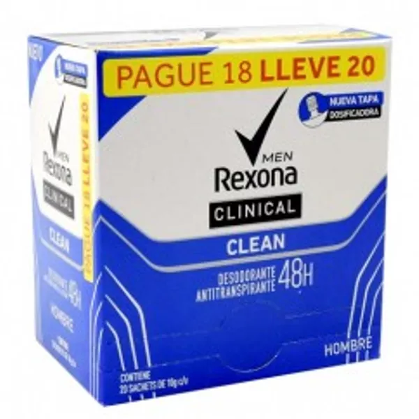 Rexona clínica classic hombre displey x 20 sobres